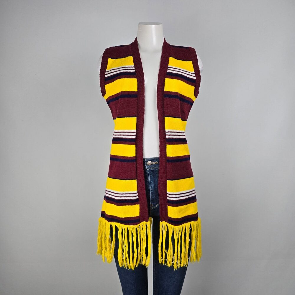 Vintage Yellow Stripped Knit Fringe Vest Size S/M
